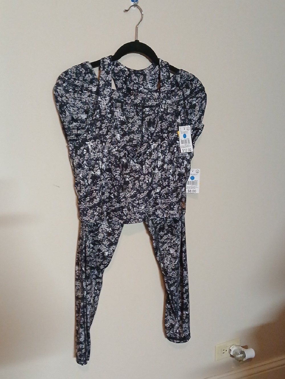 Black and White Floral Active Jumpsuit